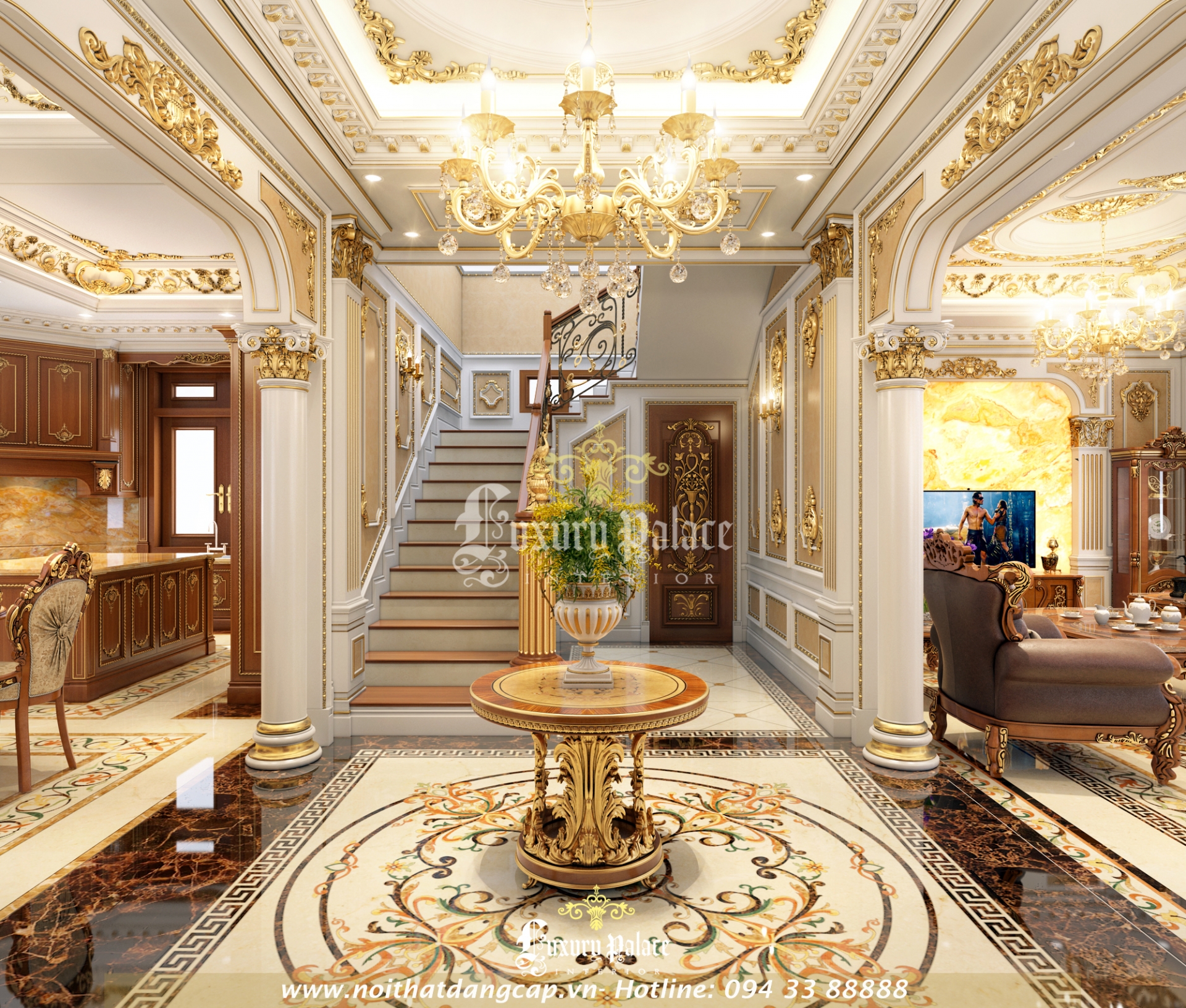 Nội thất phòng khách biệt thự Lạng Sơn Luxury Palace thi công