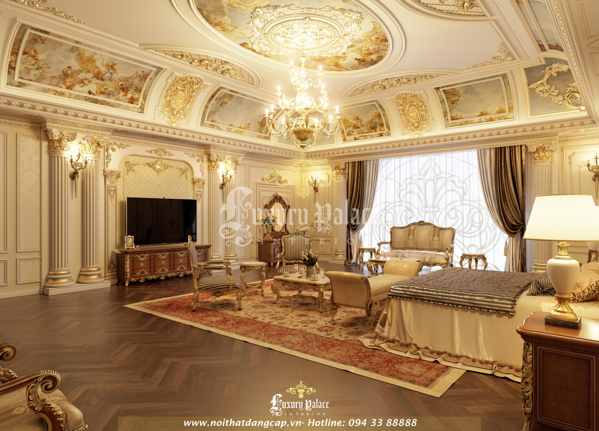 Phòng ngủ cổ điển châu Âu cung điện Xuân Thủy Ninh Bình